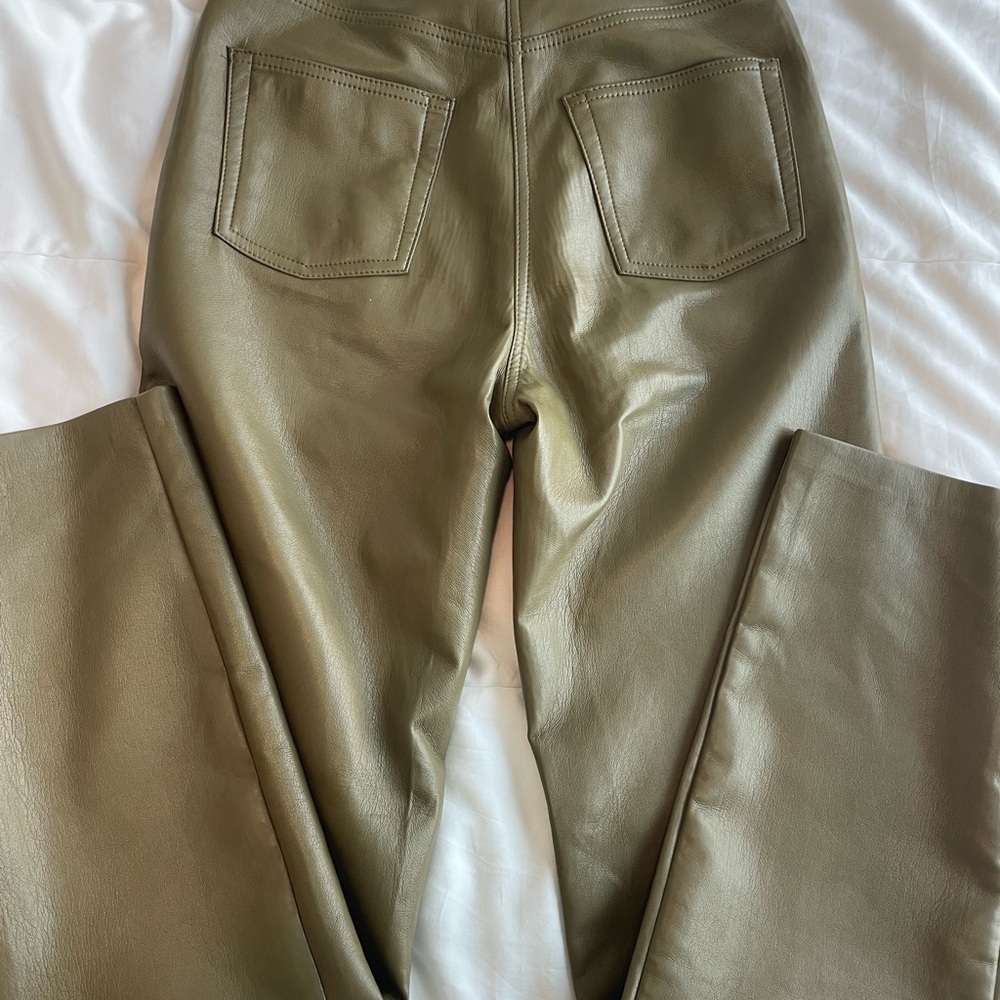 Aritzia Olive Green Vegan Leather Pants